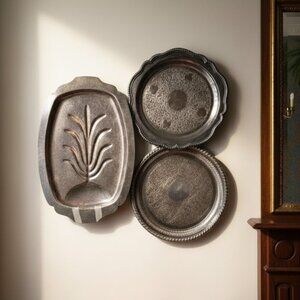 Vtg Silverplate Serving Trays Platters Tree of Life Round WS Blackinton LOT OF 3